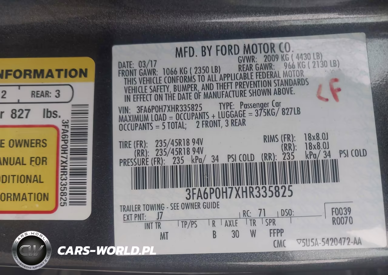 2017 Ford Fusion Se VIN:3FA6P0H7XHR335825 - 9
