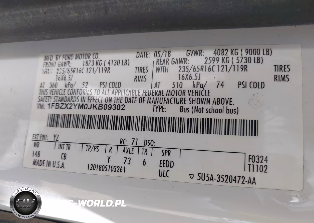 2018 Ford Transit-350 Xlt VIN:1FBZX2YM0JKB09302 - 9