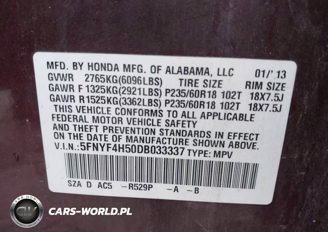 2013 Honda Pilot Ex-L VIN:5FNYF4H50DB033337 - 9