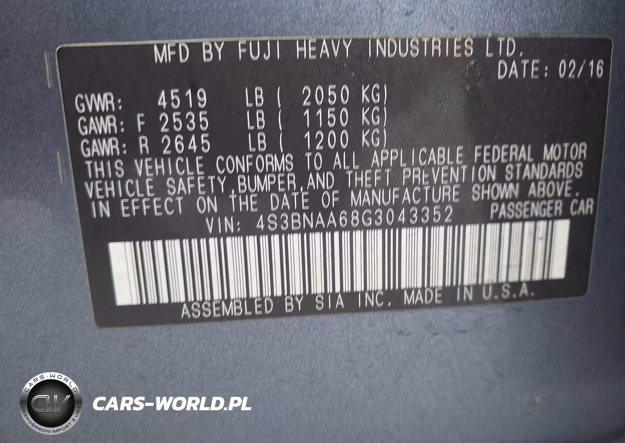 2016 Subaru Legacy 2.5I VIN:4S3BNAA68G3043352 - 9