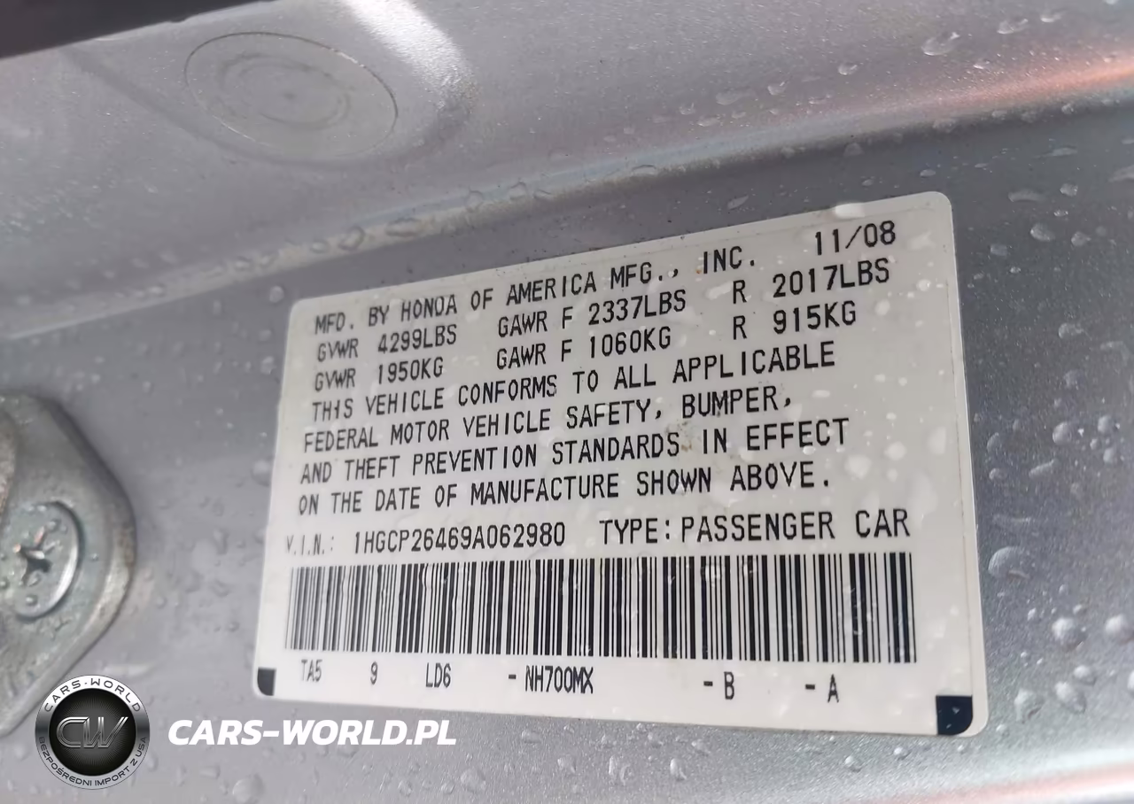 2009 Honda Accord 2.4 Lx-P VIN:1HGCP26469A062980 - 9