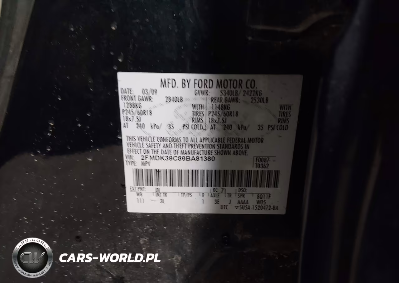 2009 Ford Edge Limited VIN:2FMDK39C89BA81380 - 9