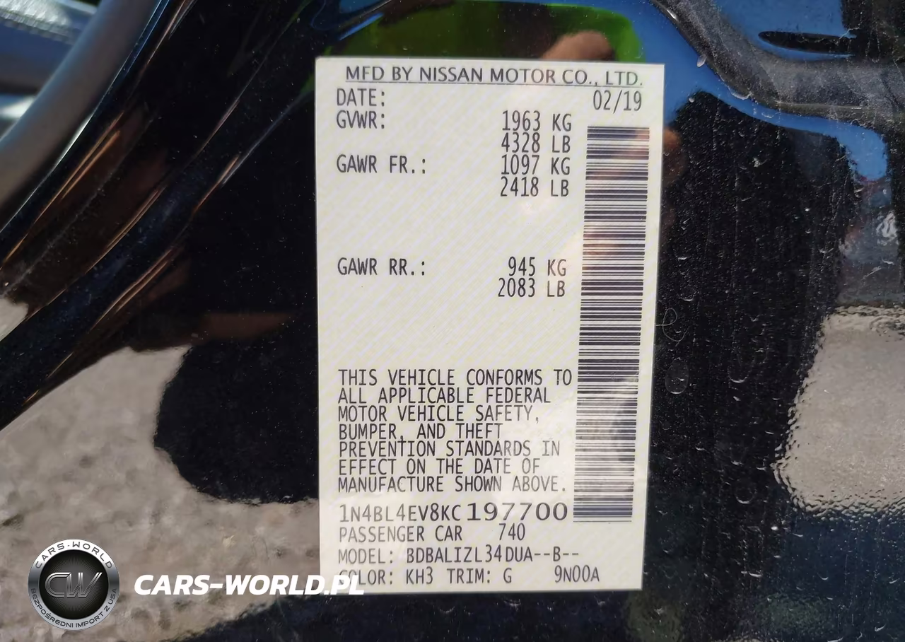 2019 Nissan Altima 2.5 Sl VIN:1N4BL4EV8KC197700 - 9