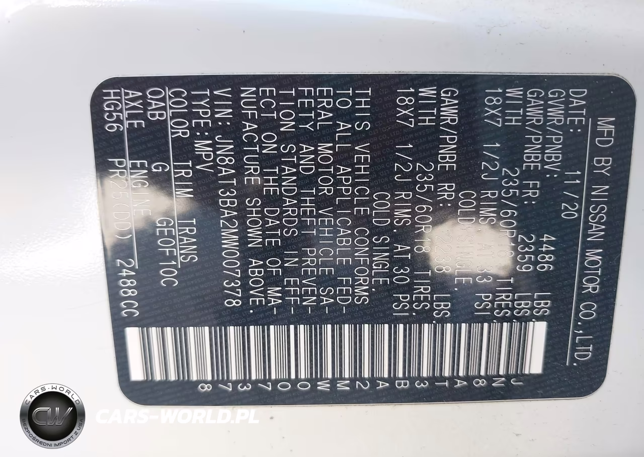 2021 Nissan Rogue Sv Fwd VIN:JN8AT3BA2MW007378 - 9