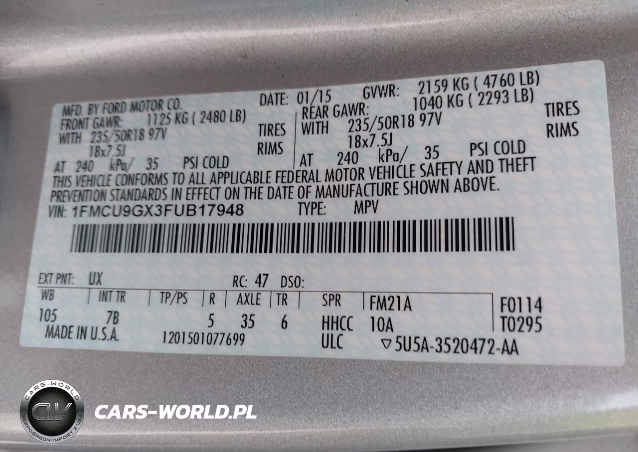 2015 Ford Escape Se VIN:1FMCU9GX3FUB17948 - 9