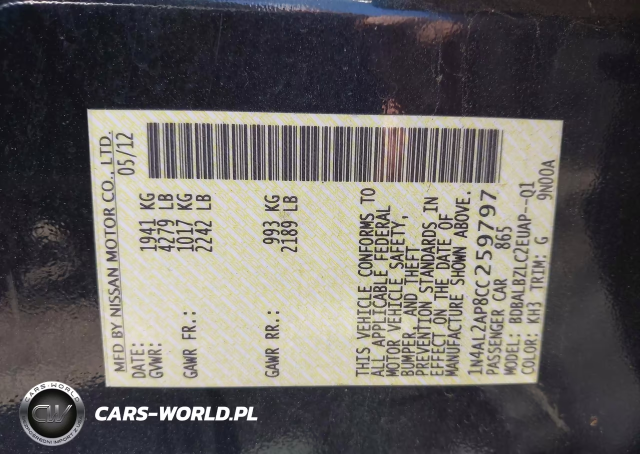 2012 Nissan Altima 2.5 S VIN:1N4AL2AP8CC259797 - 9
