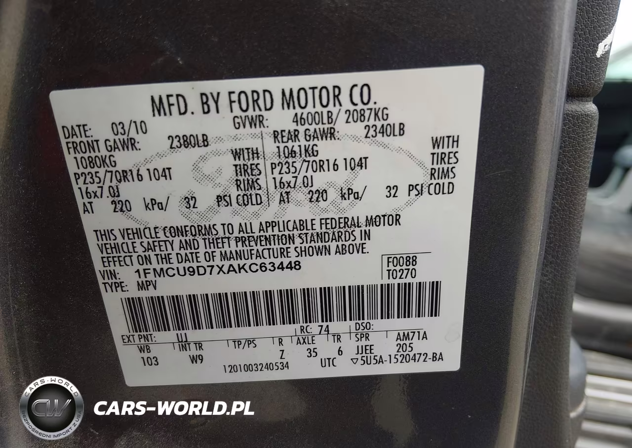 2010 Ford Escape Xlt VIN:1FMCU9D7XAKC63448 - 9