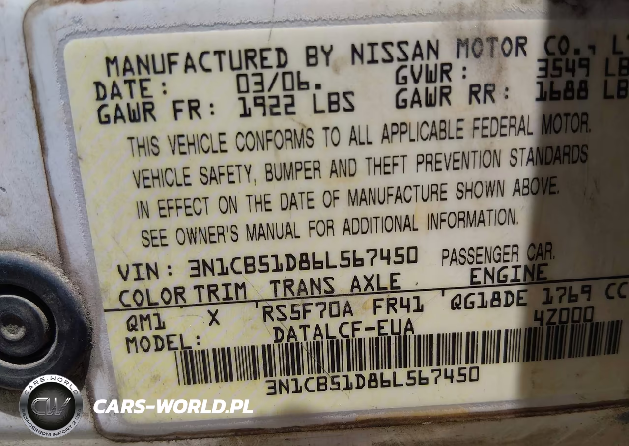 2006 Nissan Sentra 1.8 VIN:3N1CB51D86L567450 - 9