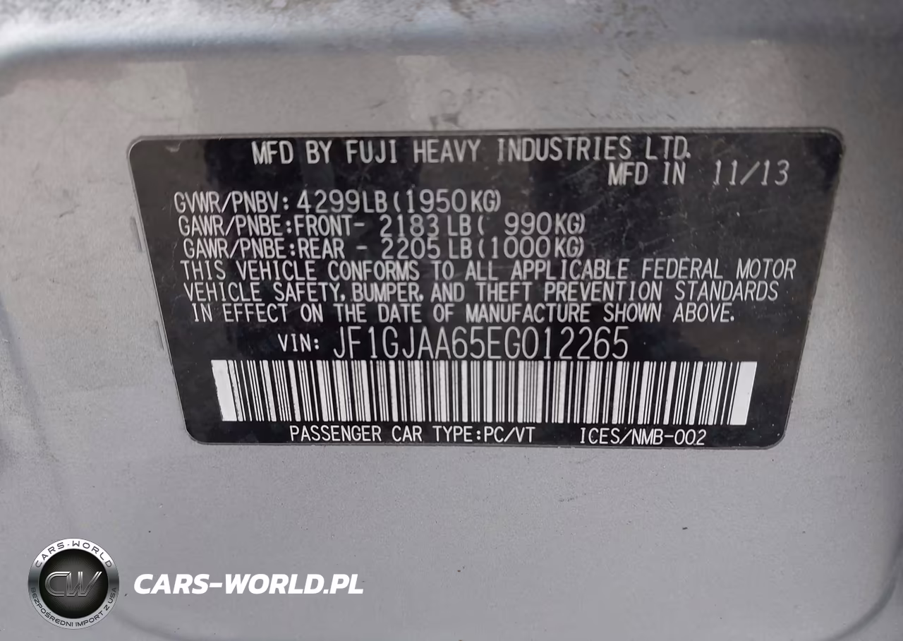 2014 Subaru Impreza 2.0I VIN:JF1GJAA65EG012265 - 9
