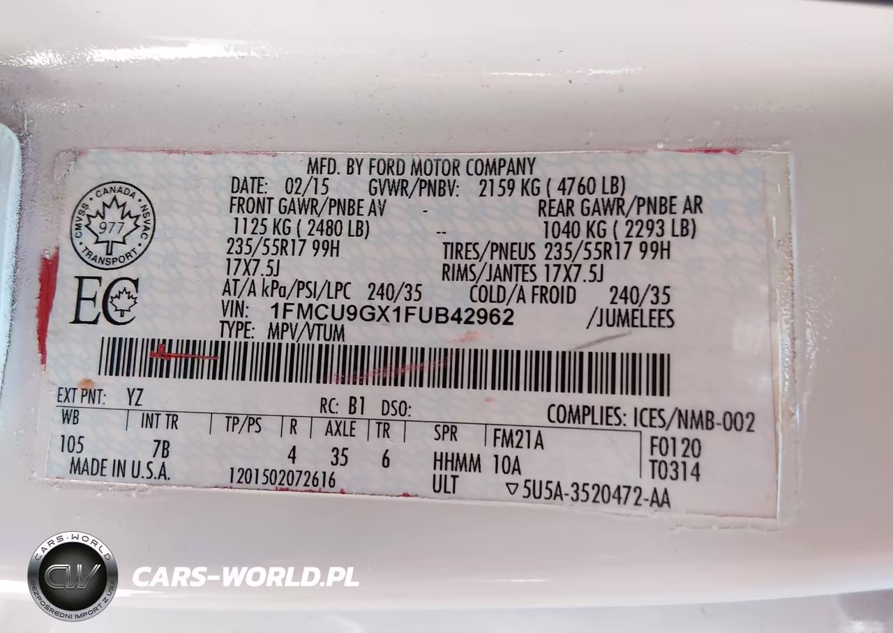 2015 Ford Escape Se VIN:1FMCU9GX1FUB42962 - 9