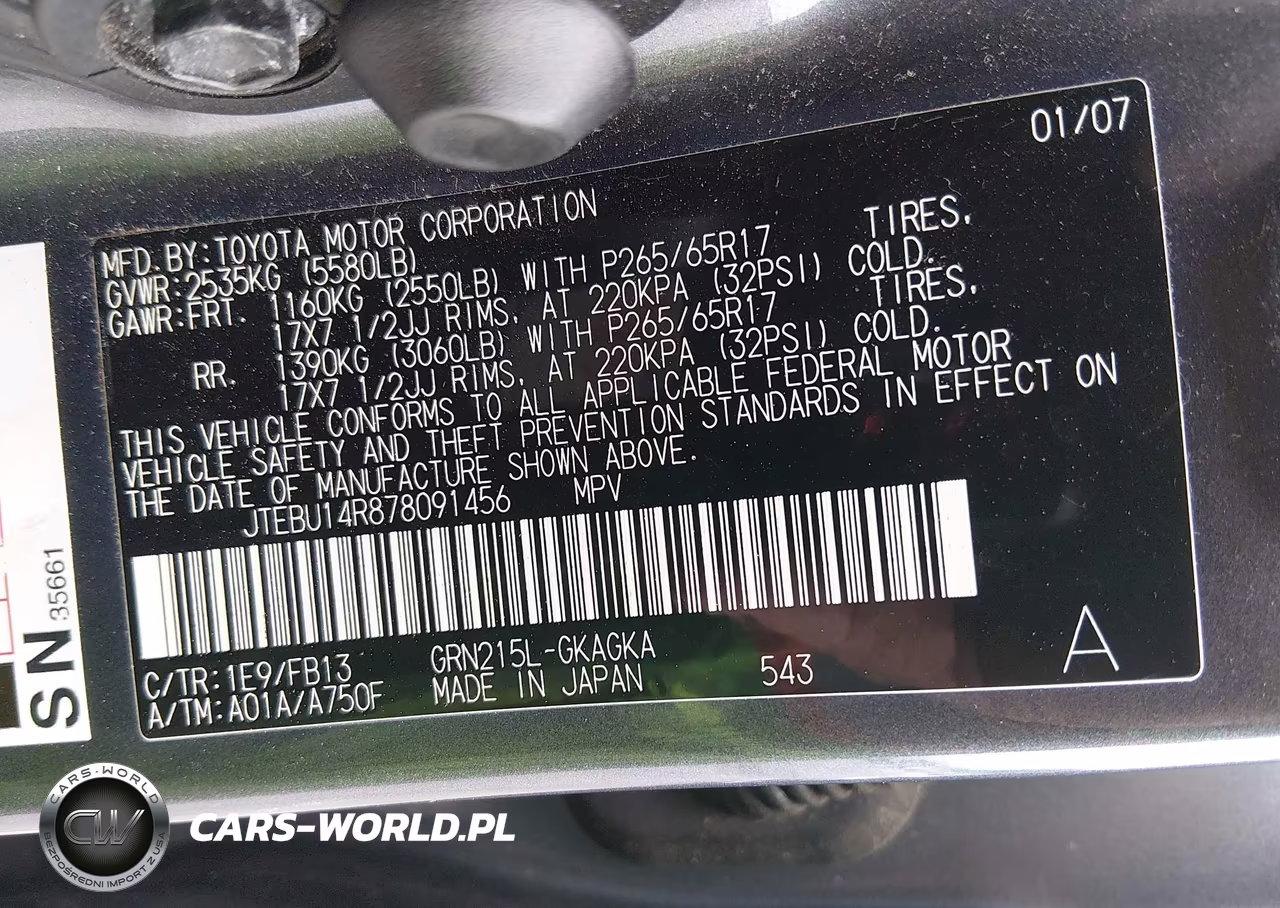 2007 Toyota 4Runner Sport V6 VIN:JTEBU14R878091456 - 9