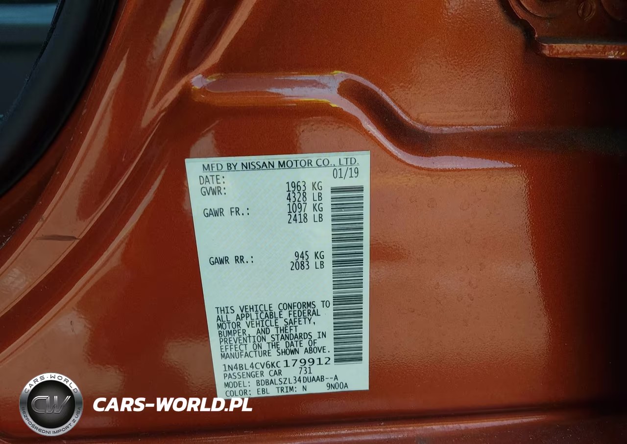 2019 Nissan Altima 2.5 Sr VIN:1N4BL4CV6KC179912 - 9
