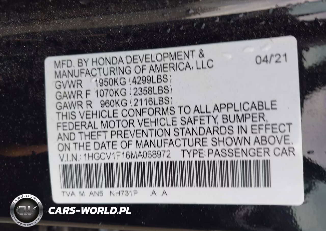 2021 Honda Accord Lx VIN:1HGCV1F16MA068972 - 9