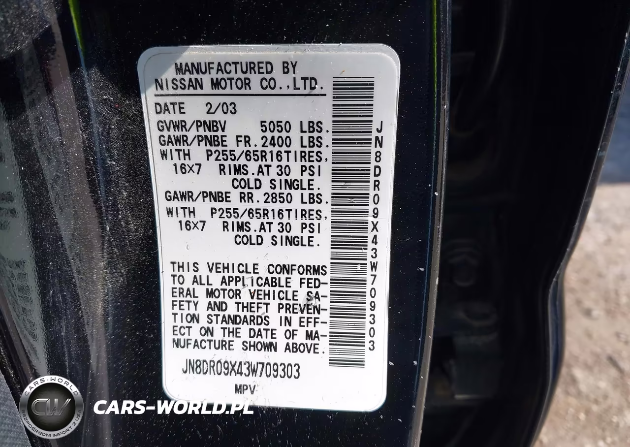 2003 Nissan Pathfinder Se VIN:JN8DR09X43W709303 - 9