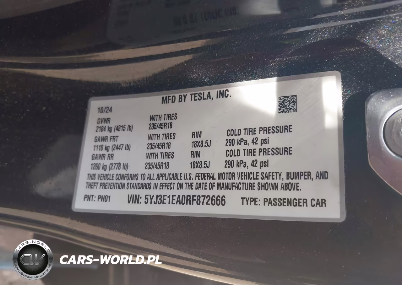 2024 Tesla Model 3 Long Range Dual Motor All-Wheel Drive-Rear-Wheel Drive VIN:5YJ3E1EA0RF872666 - 9