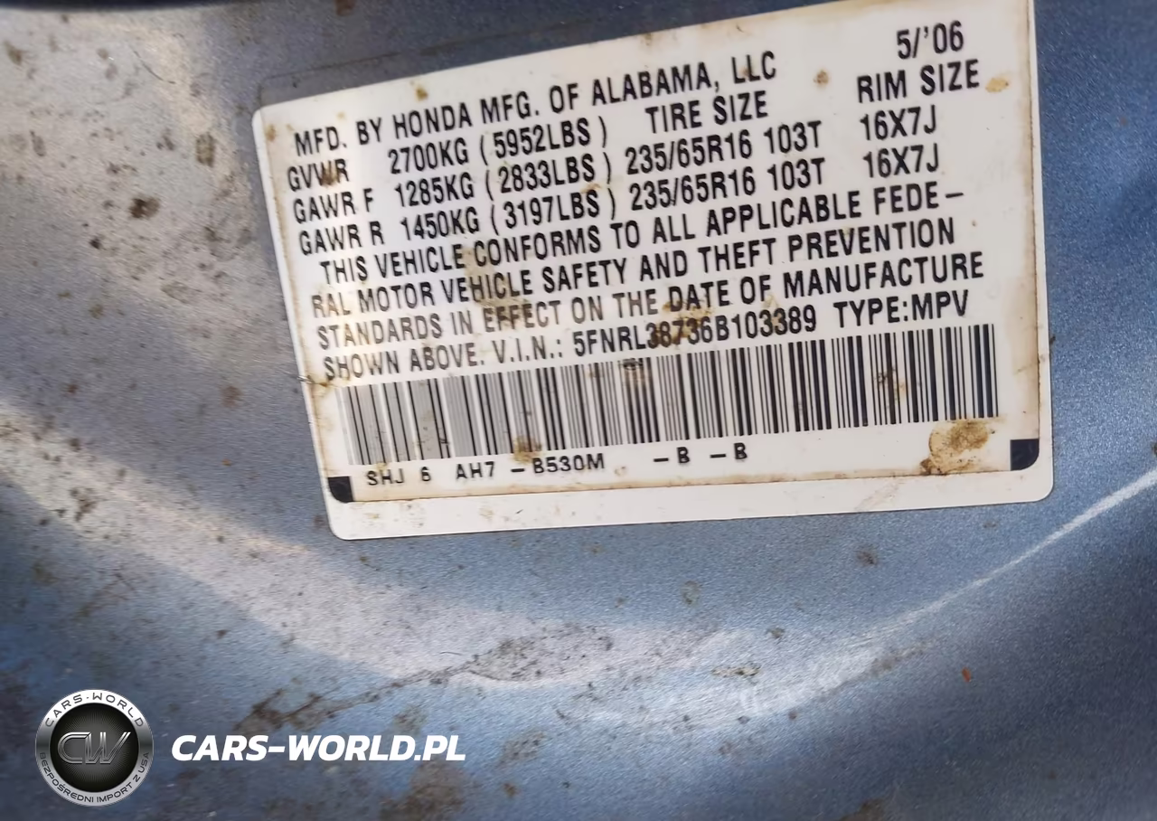 2006 Honda Odyssey Ex-L VIN:5FNRL38736B103389 - 9