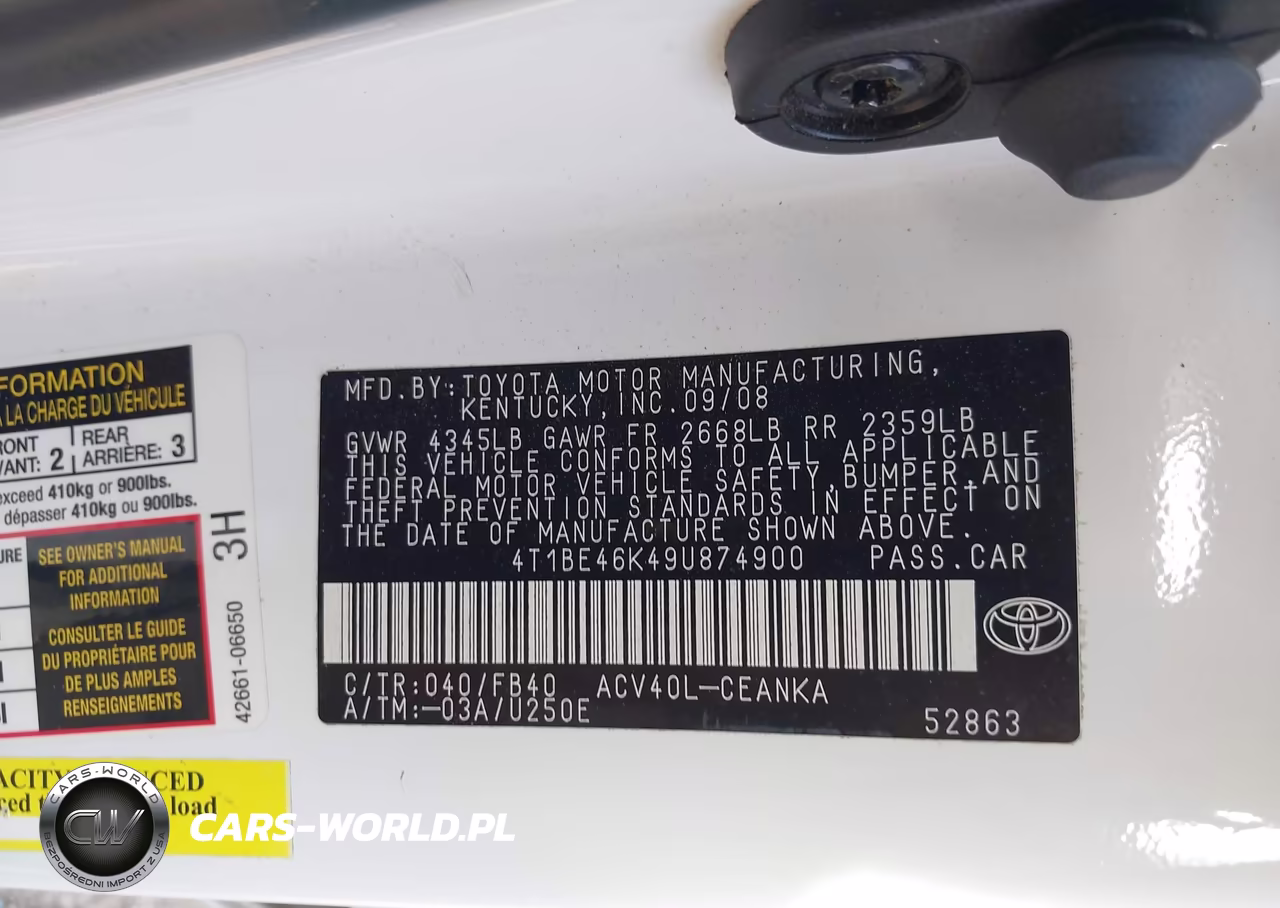 2009 Toyota Camry Le VIN:4T1BE46K49U874900 - 9