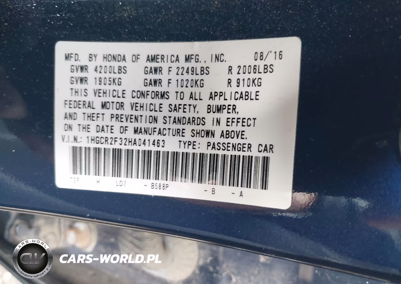 2017 Honda Accord Lx VIN:1HGCR2F32HA041463 - 9