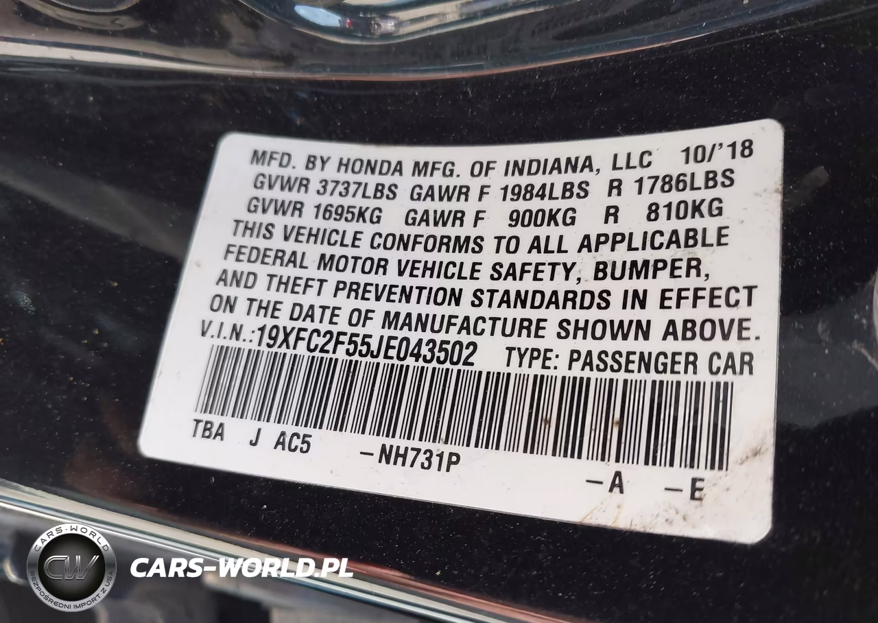 2018 Honda Civic Lx VIN:19XFC2F55JE043502 - 9