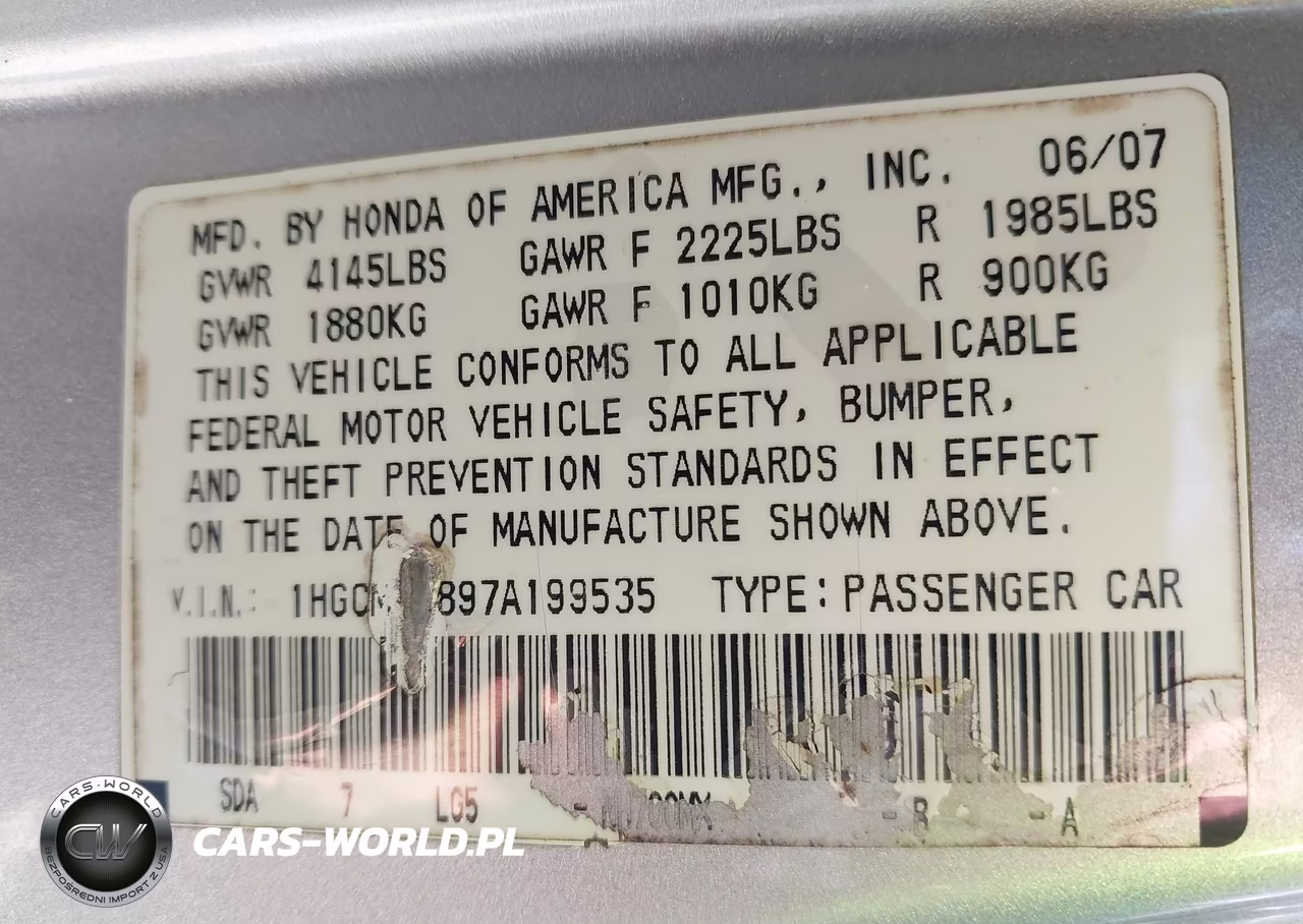 2007 Honda Accord 2.4 Ex VIN:1HGCM56897A199535 - 9