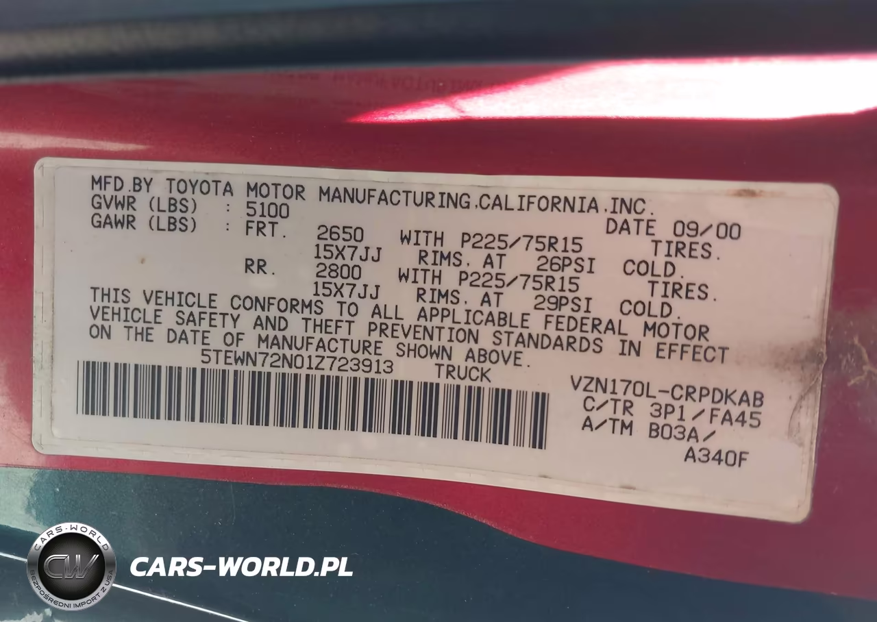 2001 Toyota Tacoma Base V6 VIN:5TEWN72N01Z723913 - 9