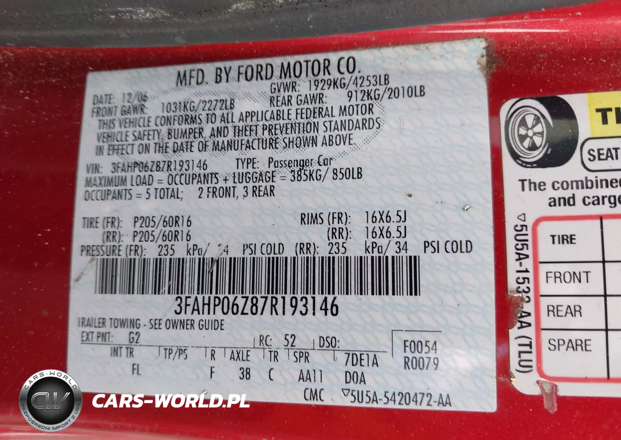 2007 Ford Fusion S VIN:3FAHP06Z87R193146 - 9