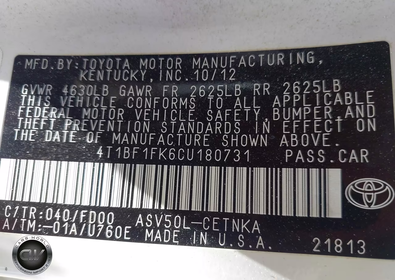 2012 Toyota Camry Le VIN:4T1BF1FK6CU180731 - 9