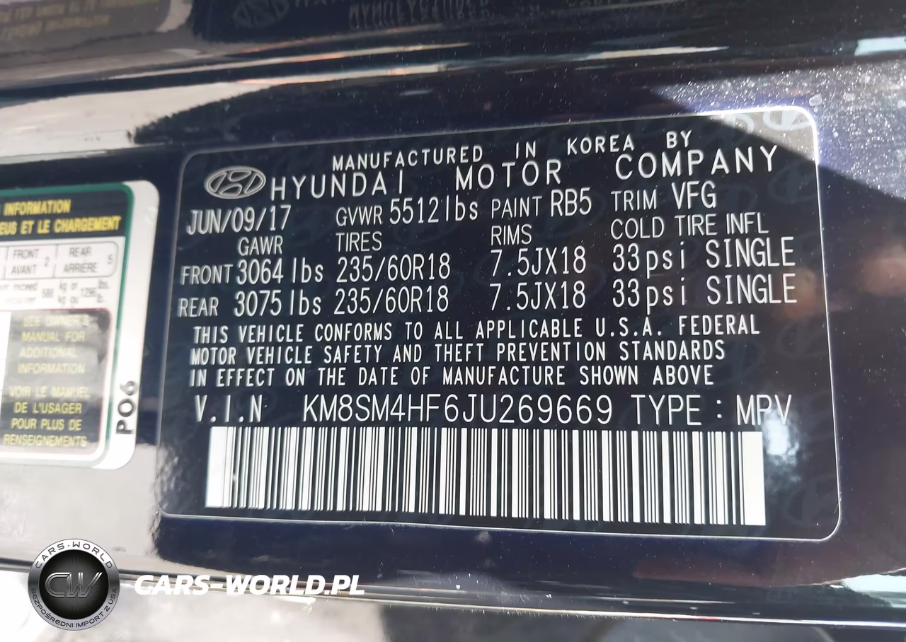 2018 Hyundai Santa Fe Se VIN:KM8SM4HF6JU269669 - 9