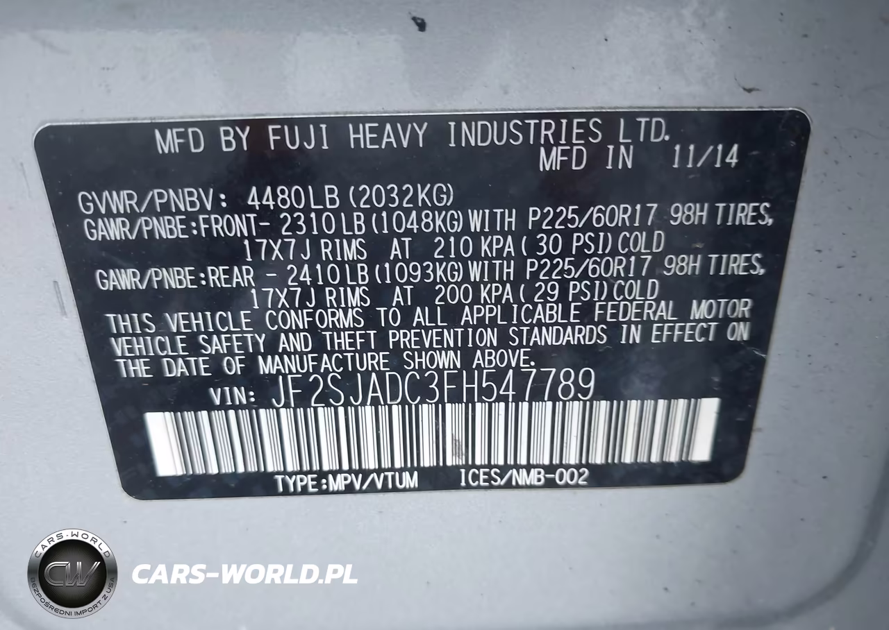 2015 Subaru Forester 2.5I Premium VIN:JF2SJADC3FH547789 - 9