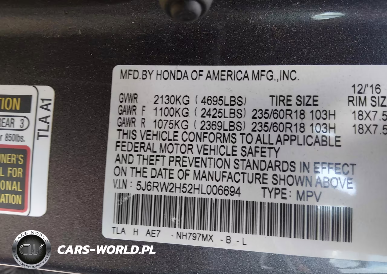 2017 Honda Cr-V Ex VIN:5J6RW2H52HL006694 - 9