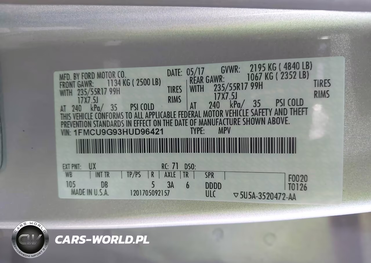 2017 Ford Escape Se VIN:1FMCU9G93HUD96421 - 9