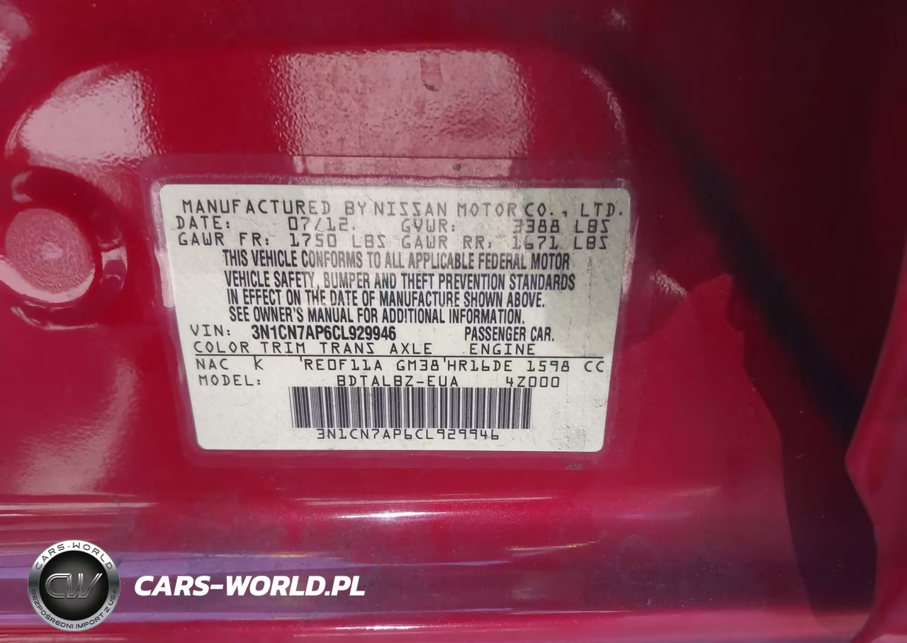 2012 Nissan Versa 1.6 Sv VIN:3N1CN7AP6CL929946 - 9