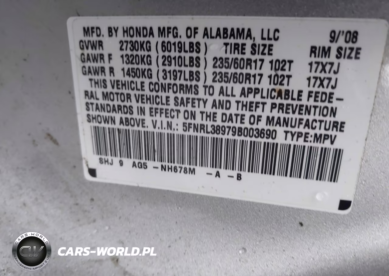 2009 Honda Odyssey Touring VIN:5FNRL38979B003690 - 9