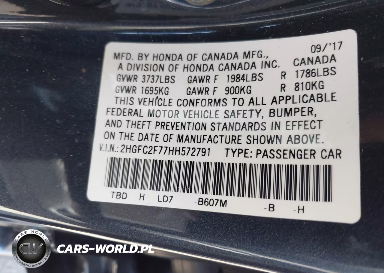 2017 Honda Civic Ex VIN:2HGFC2F77HH572791 - 9