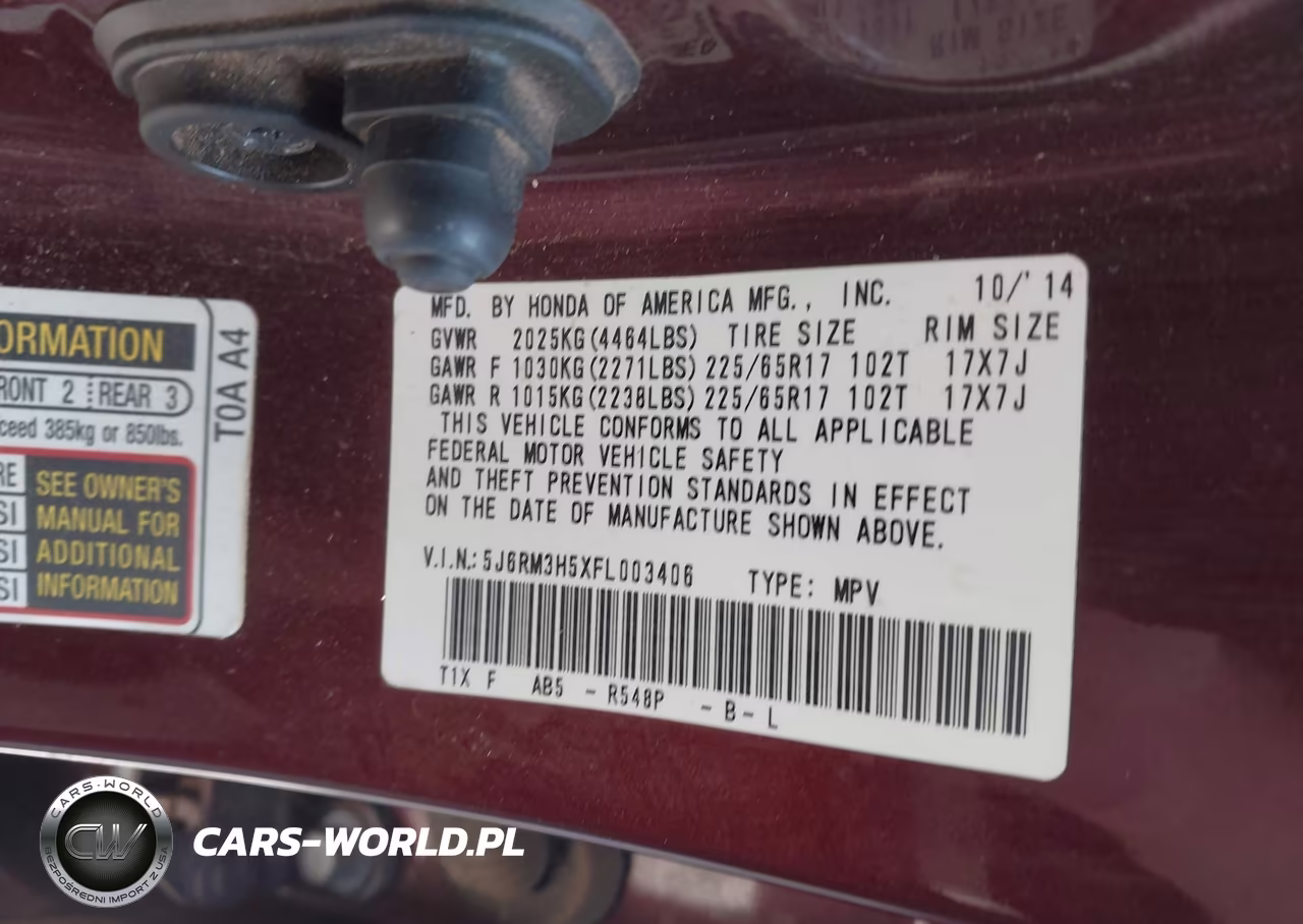 2015 Honda Cr-V Ex VIN:5J6RM3H5XFL003406 - 9