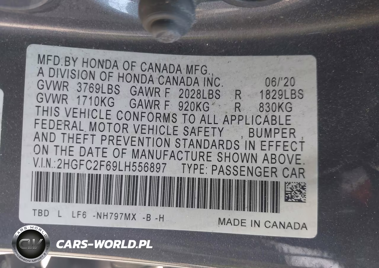 2020 Honda Civic Lx VIN:2HGFC2F69LH556897 - 9