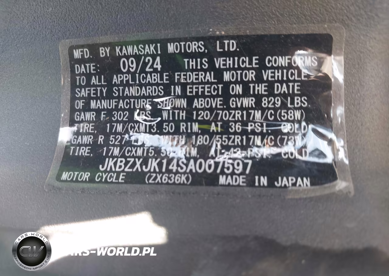 2025 Kawasaki Zx636 K VIN:JKBZXJK14SA007597 - 10