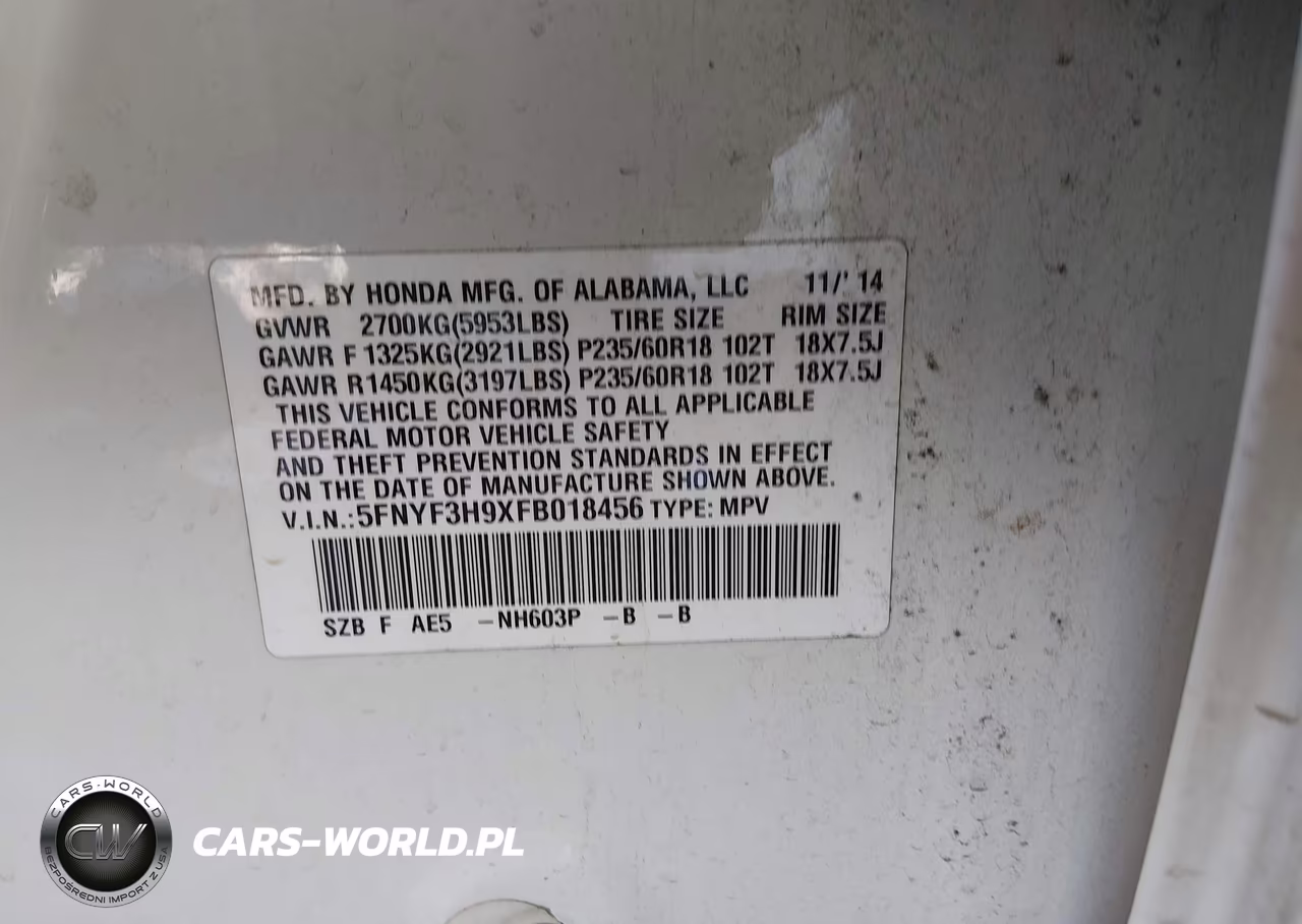 2015 Honda Pilot Touring VIN:5FNYF3H9XFB018456 - 9