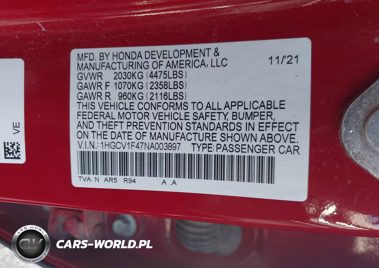2022 Honda Accord Sport Special Edition VIN:1HGCV1F47NA003897 - 9