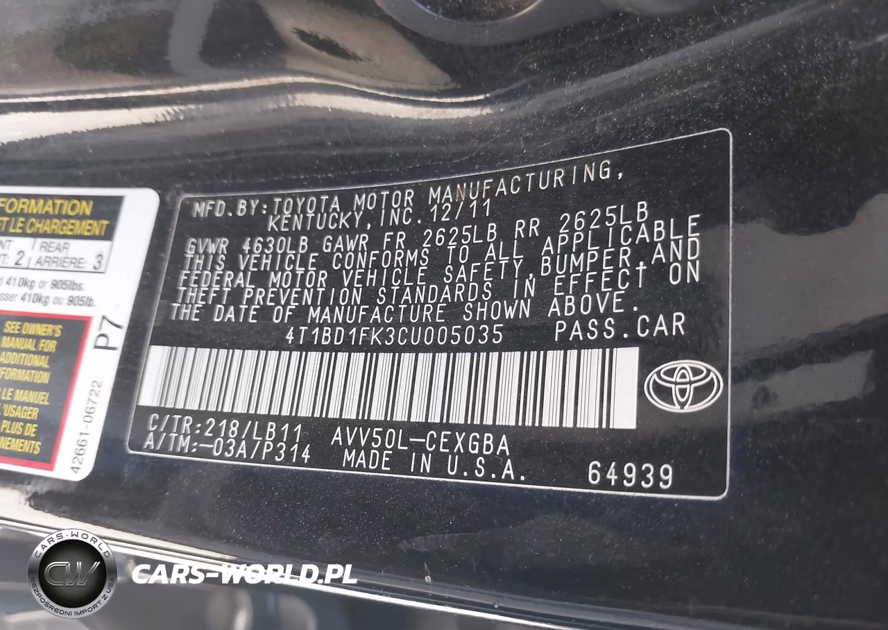 2012 Toyota Camry Hybrid Xle VIN:4T1BD1FK3CU005035 - 9