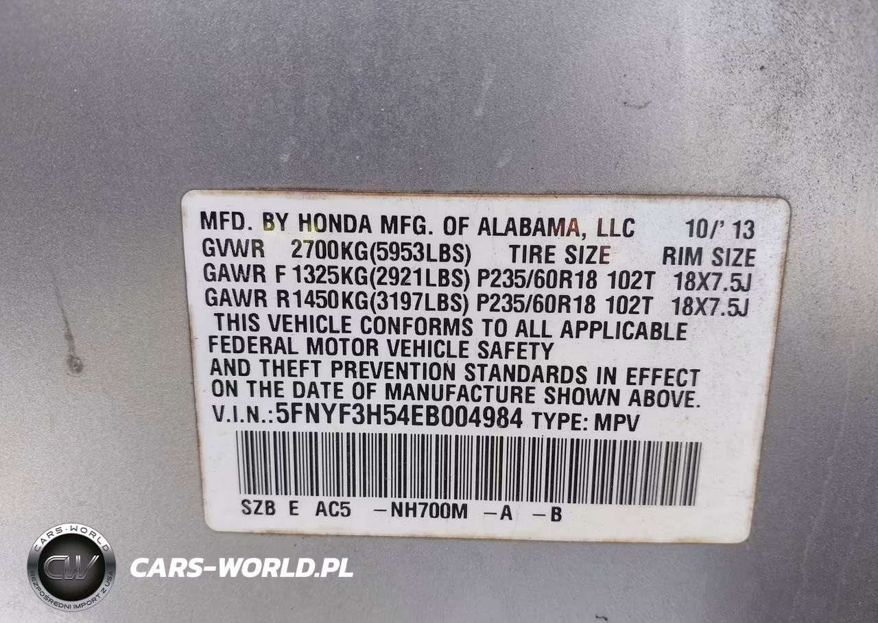 2014 Honda Pilot Ex-L VIN:5FNYF3H54EB004984 - 9