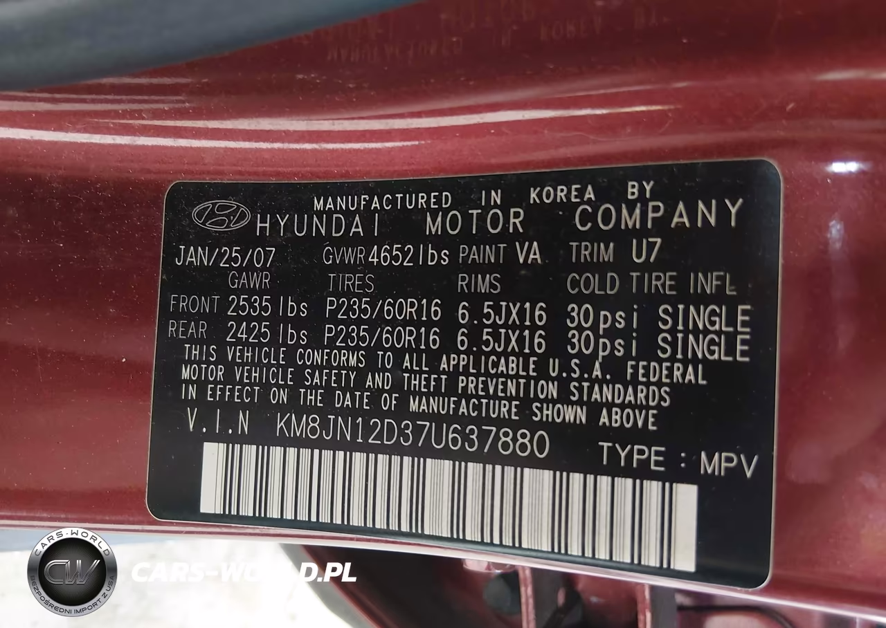2007 Hyundai Tucson Limited-Se VIN:KM8JN12D37U637880 - 9