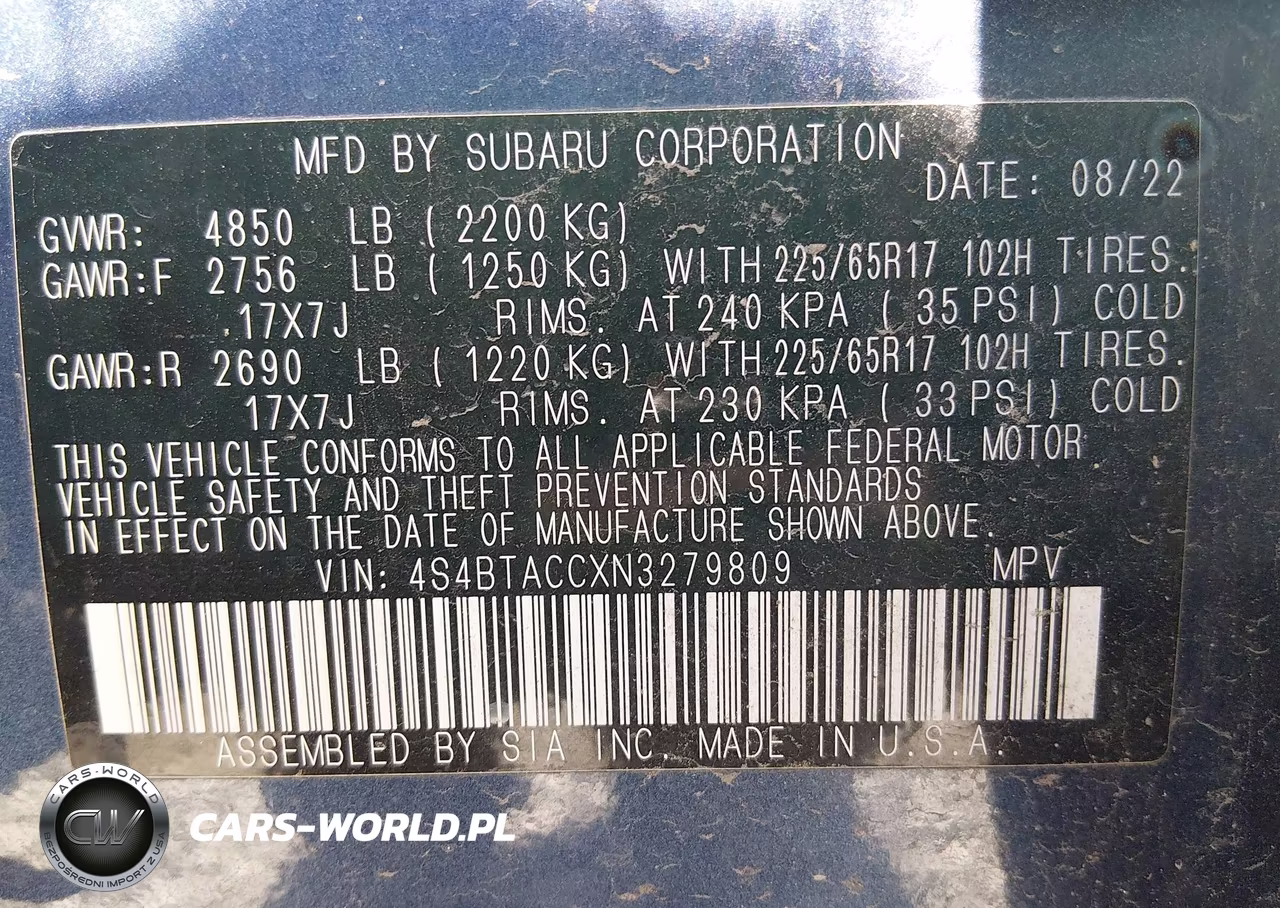 2022 Subaru Outback Premium VIN:4S4BTACCXN3279809 - 9
