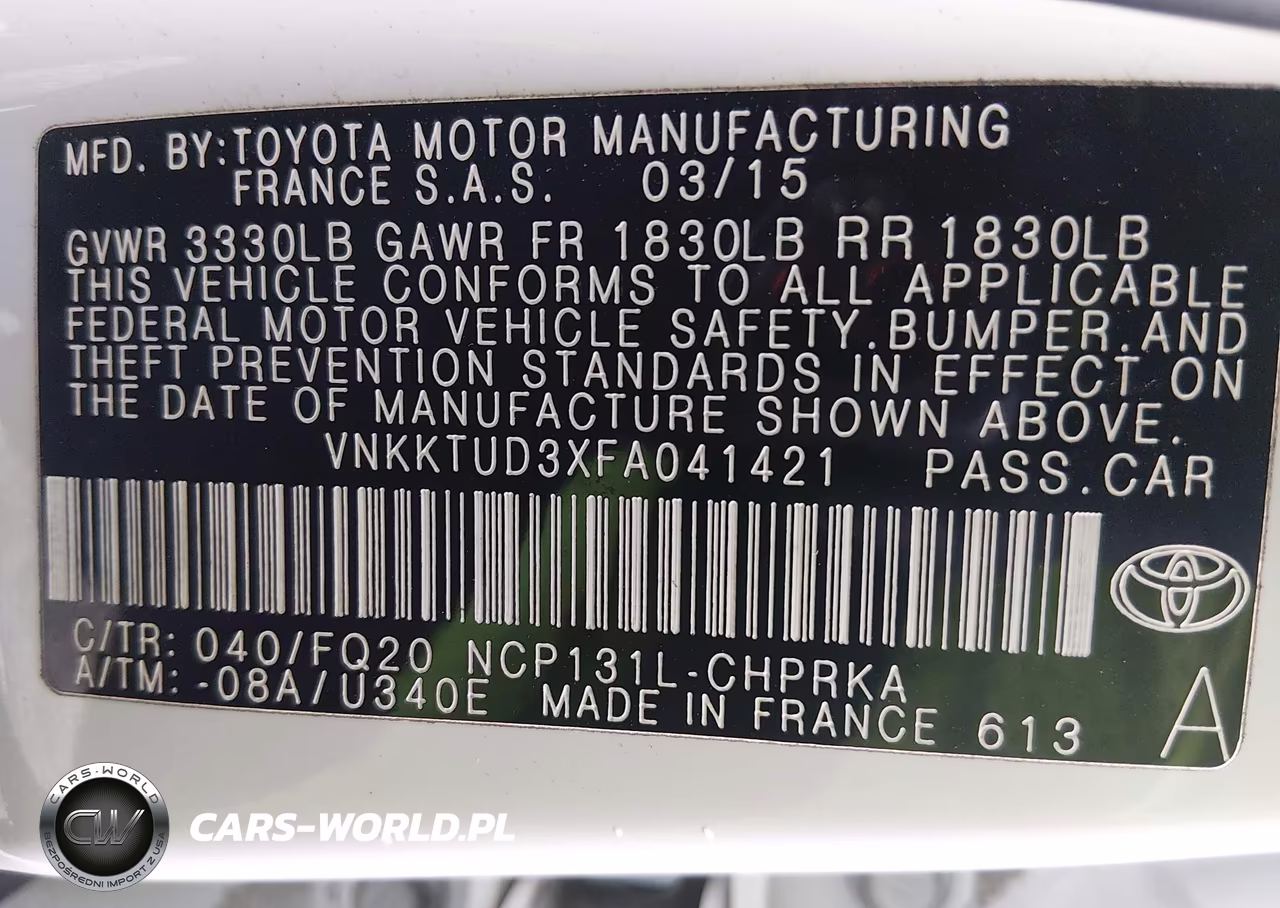 2015 Toyota Yaris L VIN:VNKKTUD3XFA041421 - 9