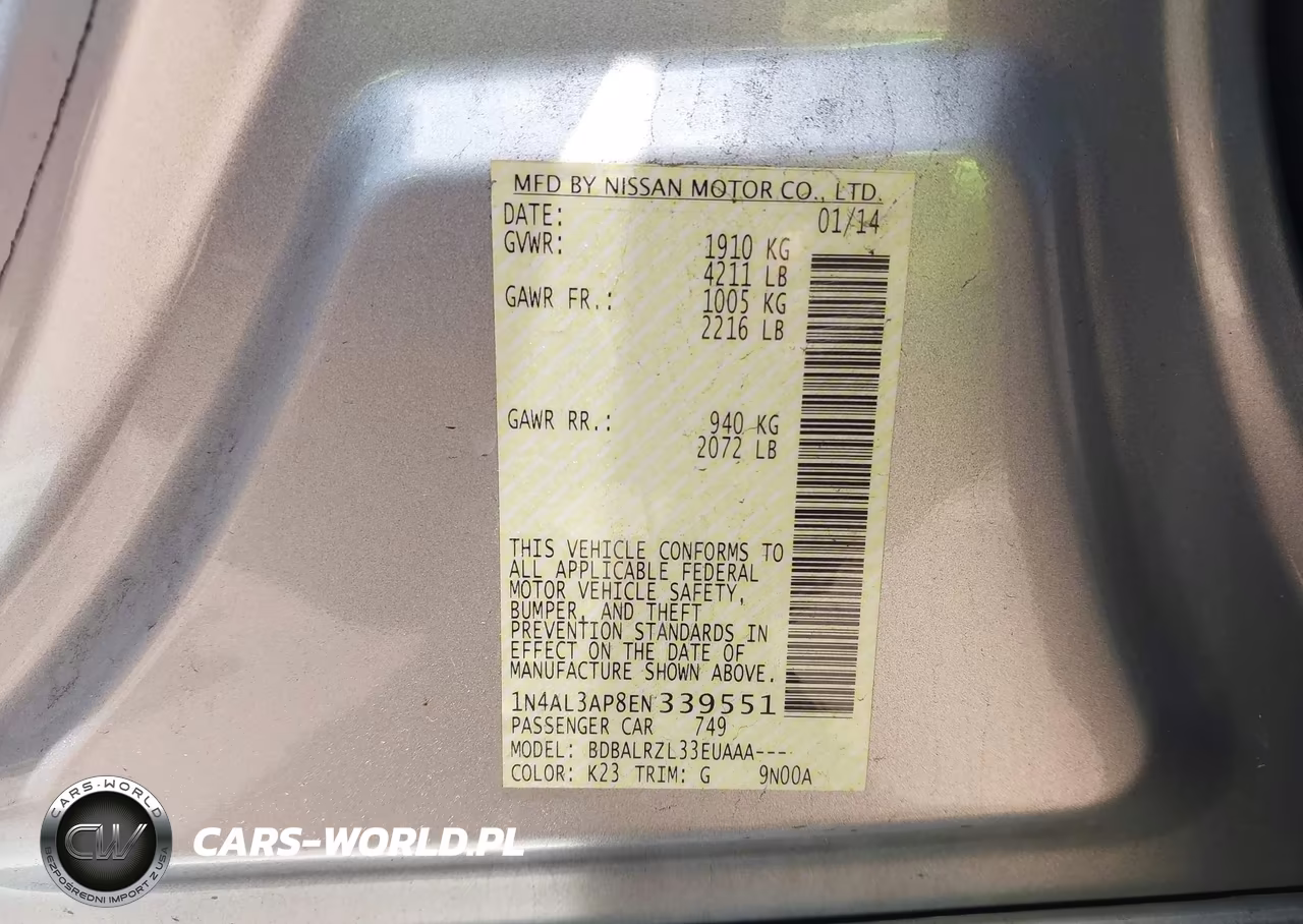 2014 Nissan Altima 2.5-2.5 S-2.5 Sl-2.5 Sv VIN:1N4AL3AP8EN339551 - 9