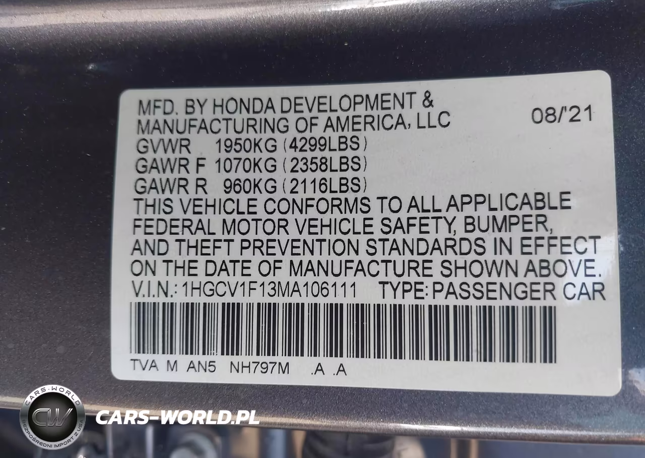 2021 Honda Accord Lx VIN:1HGCV1F13MA106111 - 9