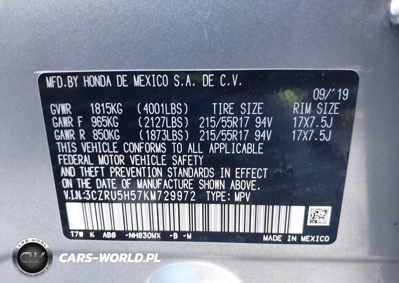 2019 Honda Hr-V Ex VIN:3CZRU5H57KM729972 - 9