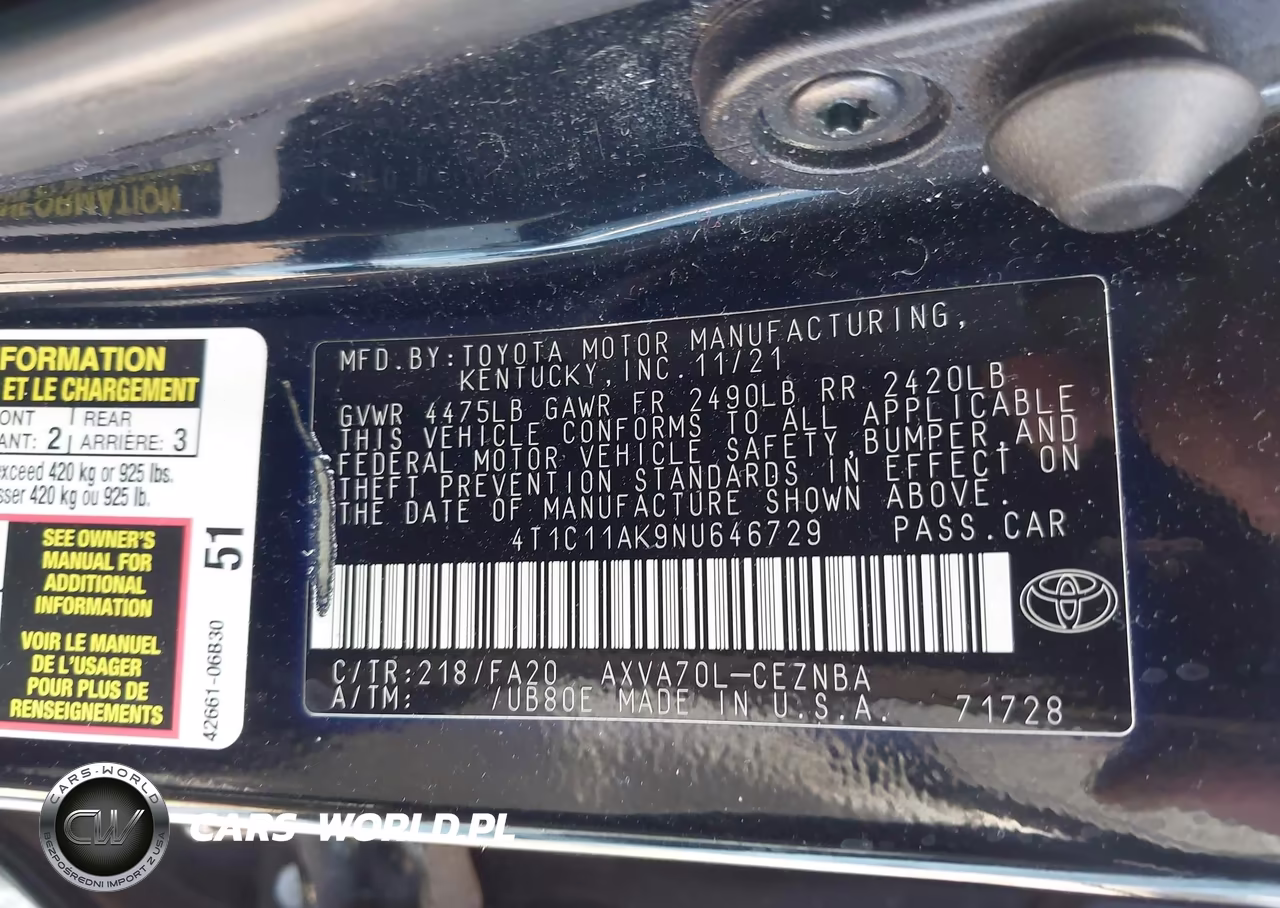 2022 Toyota Camry Le VIN:4T1C11AK9NU646729 - 9