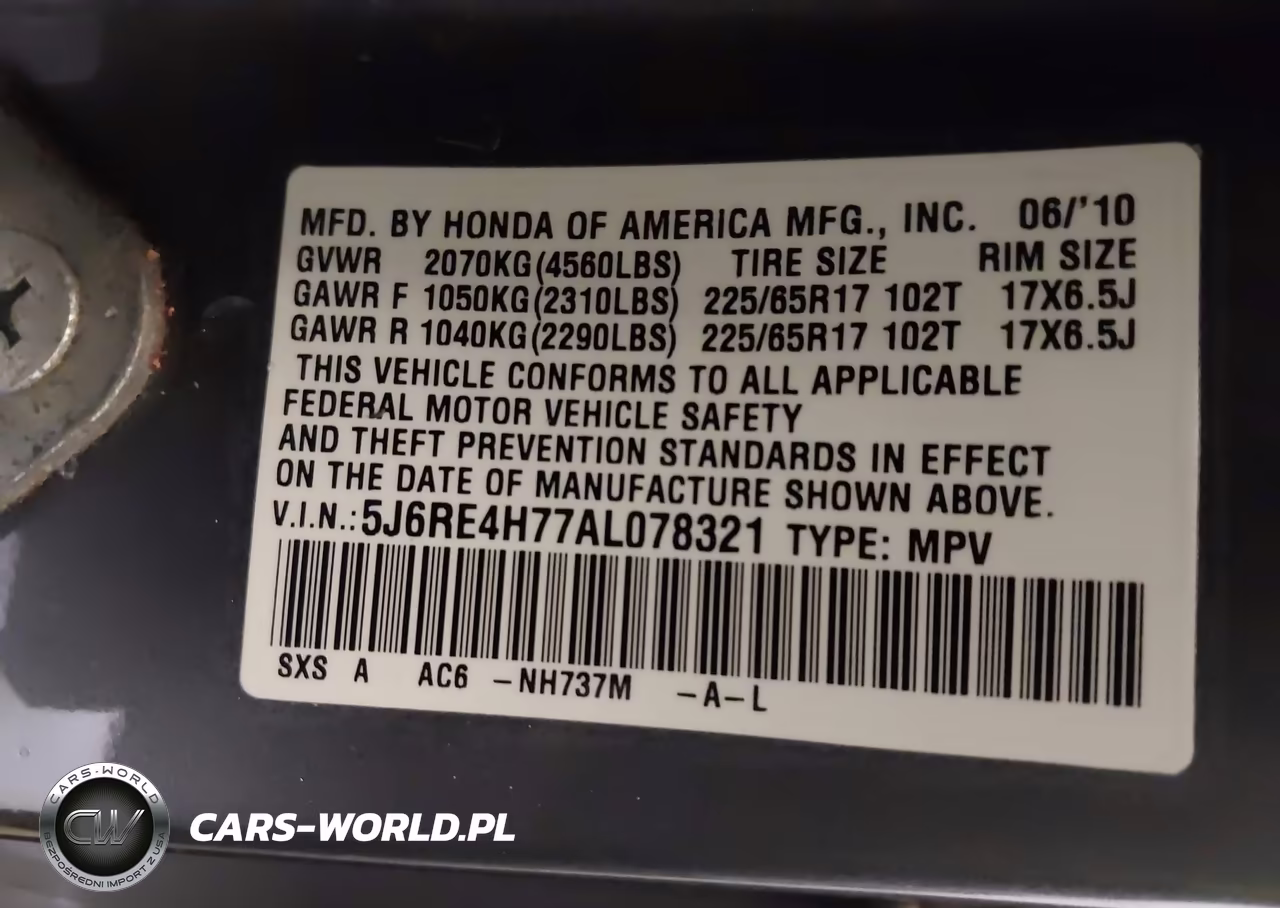 2010 Honda Cr-V Ex-L VIN:5J6RE4H77AL078321 - 9