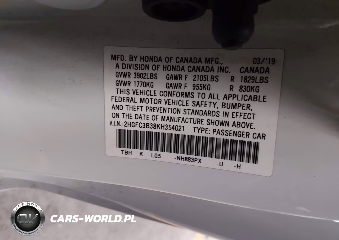2019 Honda Civic Ex VIN:2HGFC3B38KH354021 - 9